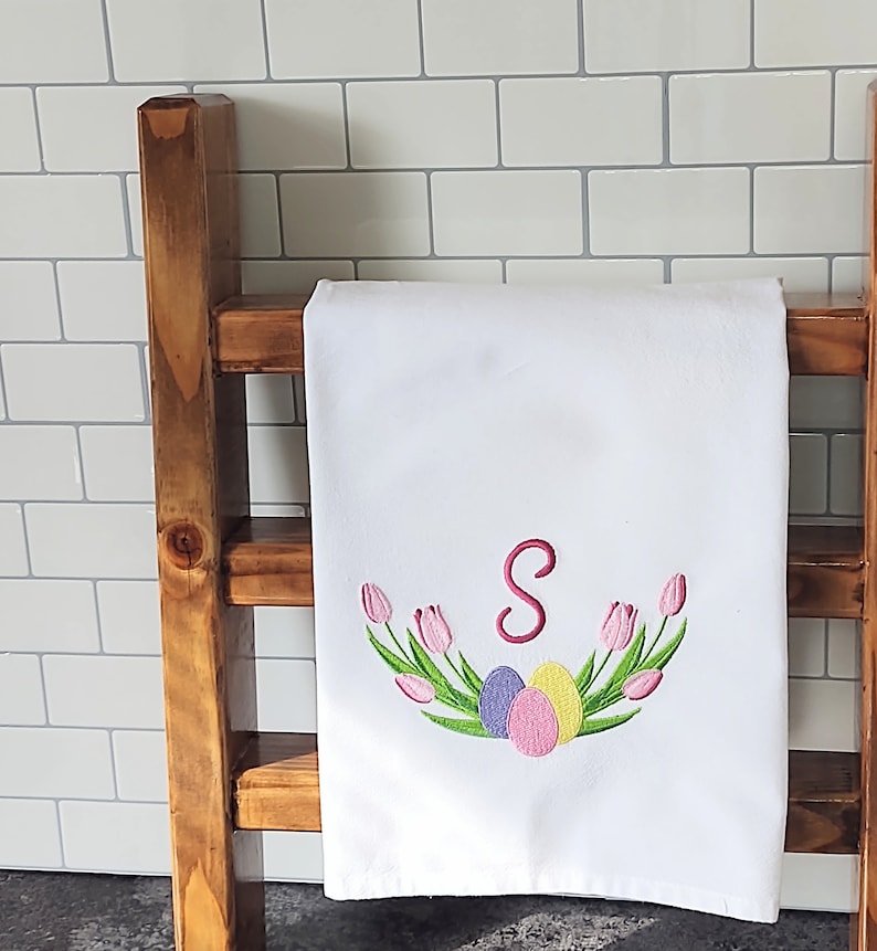 Custom Towel Easter Towels Embroidered Spring Towels Flour Sack Dish Towel Personalized Embroidered Tulips Embroidered Tea Towels,
