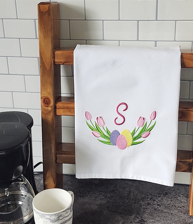 Custom Towel Easter Towels Embroidered Spring Towels Flour Sack Dish Towel Personalized Embroidered Tulips Embroidered Tea Towels,