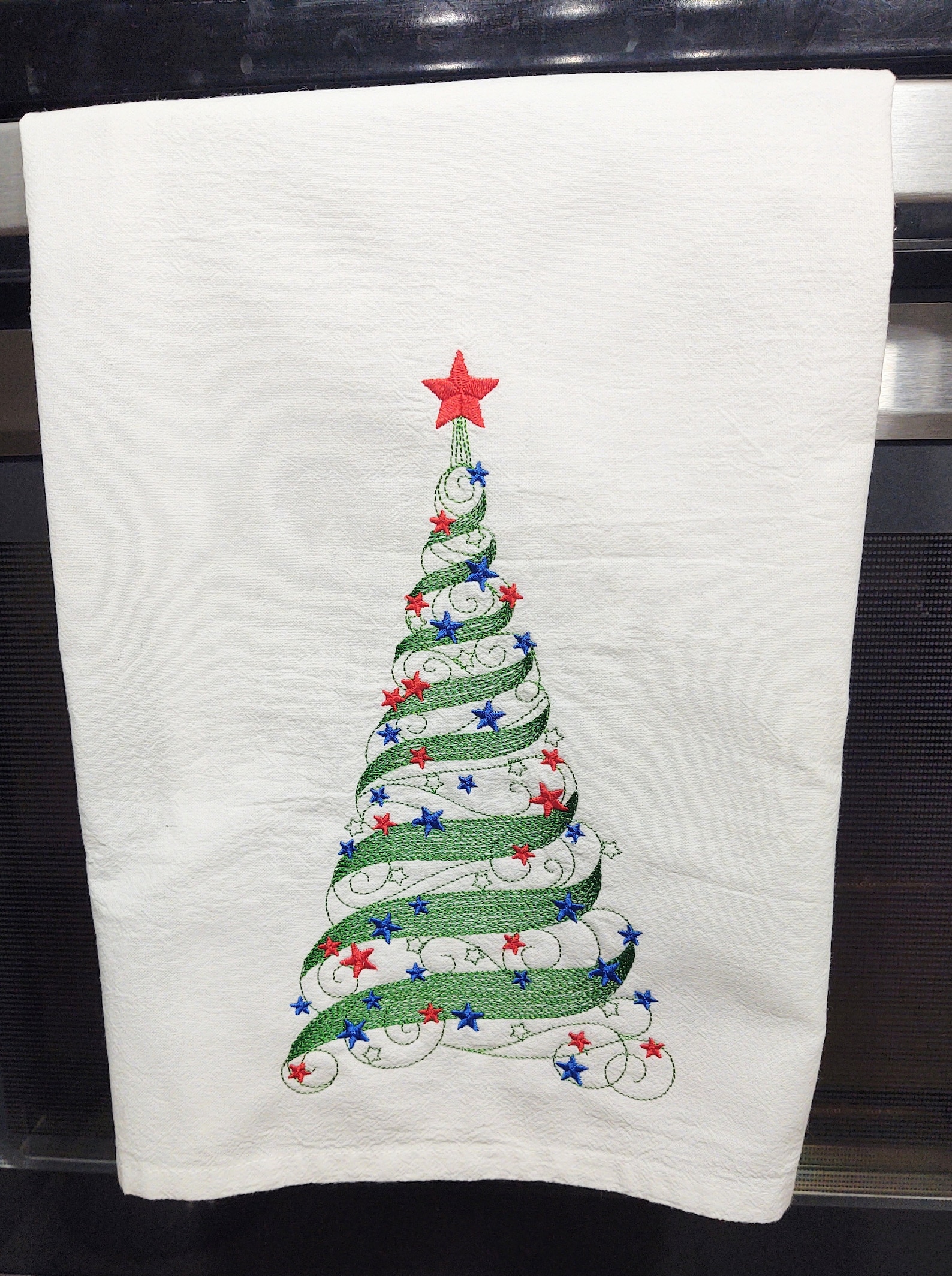 Christmas Tree Towel Embroidered Holiday Tea Towel Cotton Etsy