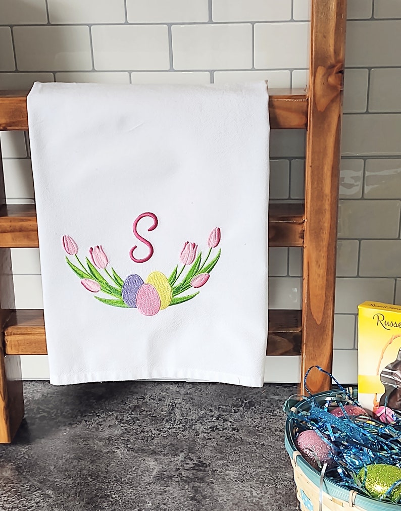 Custom Towel Easter Towels Embroidered Spring Towels Flour Sack Dish Towel Personalized Embroidered Tulips Embroidered Tea Towels,