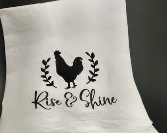 Embroidered Farmhouse Towel, Farmhouse Chicken Towel, Embroidered Farmhouse Flour Sack Towel, Farmhouse Tea Towel