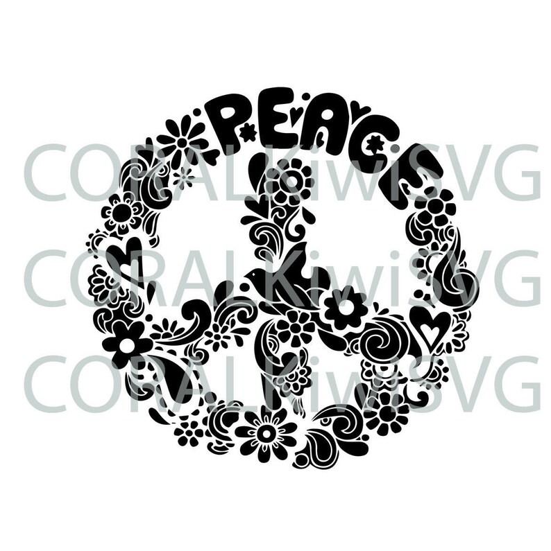Stylised Peace Sign SVG Flowers Dove Cut File Cricut | Etsy