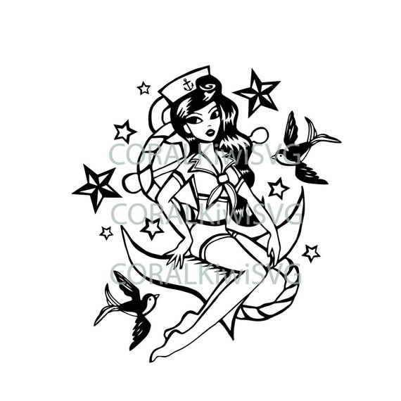 Download Woman Tattoo Style Pinup Svg Anchor Female Retro Girl Etsy