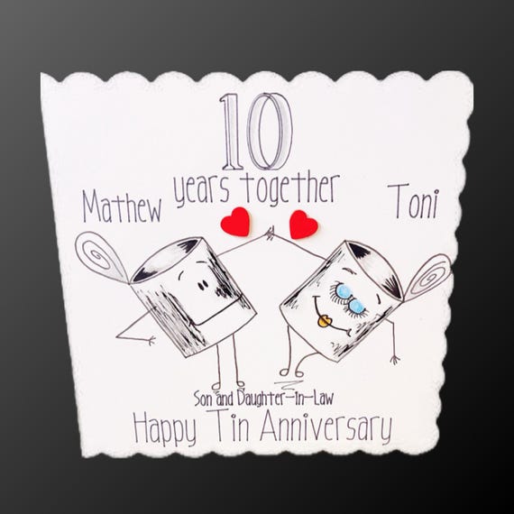 Anniversary 10 years married daughter and son-in-law, personalised, tin anniversary card