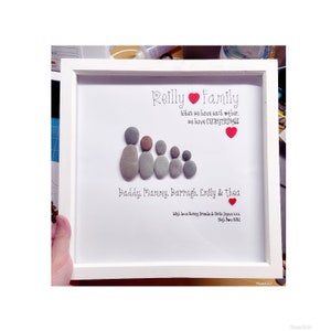 Family pebble art, frame with people and little stone dog, dogs, Christmas gift, personalised