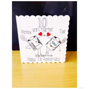 Anniversary 10th year, 10 years together, tin anniversary, son and daughter in law, personalised card