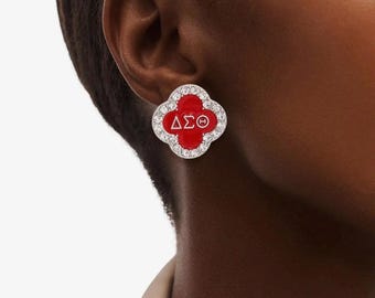 Delta Sigma Theta Red Sorority Stud Earrings  Red and White (pierced ears) 1x1”