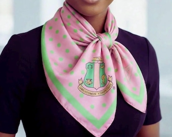 Bufanda cuadrada de lunares de la hermandad Alpha Kappa (rosa y verde, 89 cm)