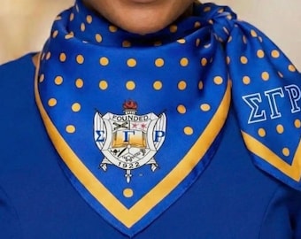 Sigma Gamma Rho   Sorority Polka Dots  Square Scarf ( Blue and Yellow Multi Tone, 35.5”)