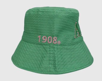 Sombrero de pescador bordado verde o rosa de la hermandad Alpha Kappa Alpha de 1908 (talla única)