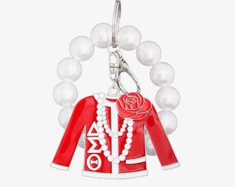 Llavero de la hermandad Delta Sigma Theta con perla roja y blanca