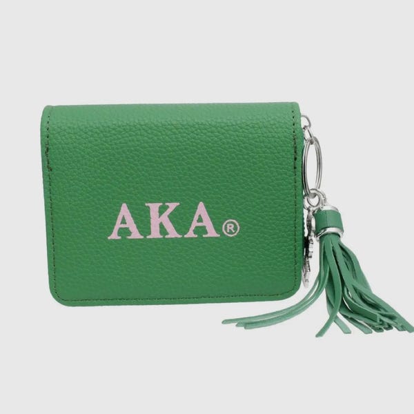 AKA Alpha Kappa Alpha Sorority green tassel keychain zipper wallet