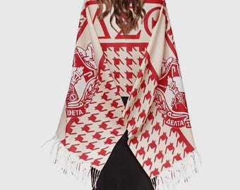 Bufanda Delta Sigma Theta de pata de gallo, color carmesí y crema (182 x 71 cm)