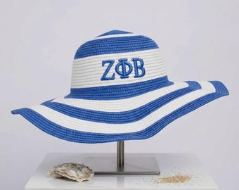 Sombrero de playa flexible con bordado de rafia azul de Zpb