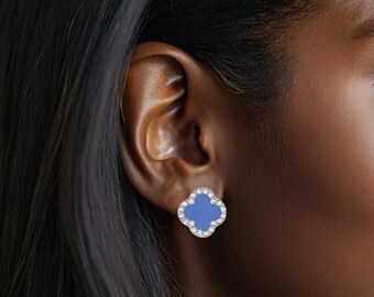 Zeta Phi Beta  Sorority Stud Earrings  blur and silver (pierced ears) .65”