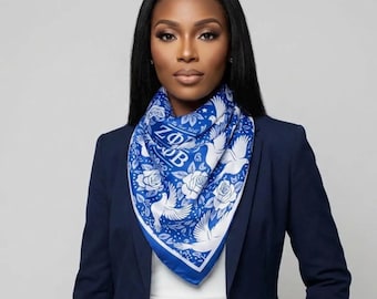 Bufanda cuadrada Zeta Phi Beta (azul y blanco, multitono, 35,5”)
