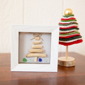 Driftwood Christmas Tree, Sea Glass Gifts, Minimalist Wall Decor, Winter Holiday Frame, Mom Gift, Christmas Table Decoration, Hostess Gift