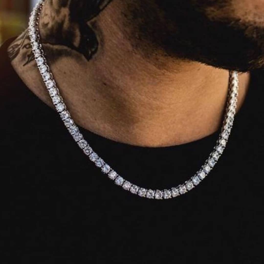 Men's Tennis Chain 4mm VVS CZ 925 Silver Iced Out Chain Etsy