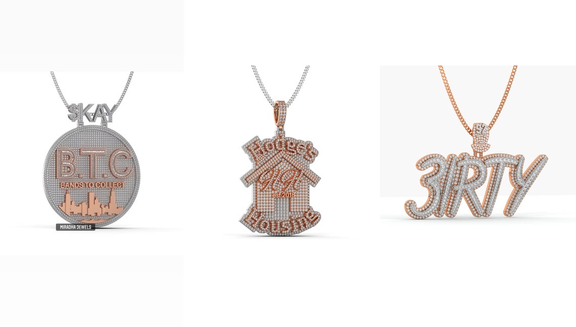 Iced Out Chain Custom Pendant 10/14K Solid Gold Labgrown Etsy