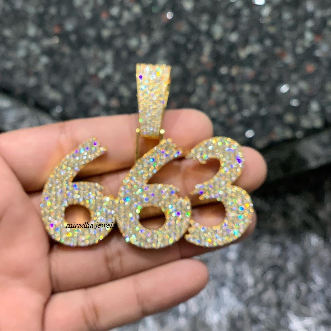 Iced Out Custom Number Pendant CZ/Moissanite 925 Silver/hip Etsy