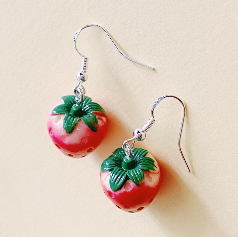 Cute Strawberry Earrings // Kawaii Mini Strawberry Charm - Etsy