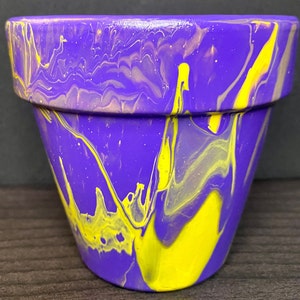 Planter Pot l Purple Lightning Terra-Cotta Pot l Flower Pot l Clay Pot l Hand Painted Pot l Acrylic Pour Pot l