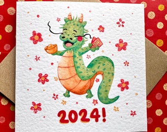 Chinese New Year Card | Lunar New Year Card | Year of the Dragon Card | 2024 New Year Card | Cute Card | Handmade Card |