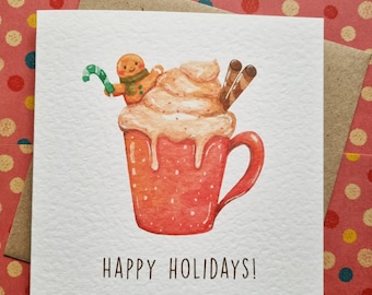 Gingerbread Man Coffee Christmas Card | Candy Cane Card | Happy Holidays | Xmas Card | Christmas Greeting Card| Cute Card | Handmade Card |