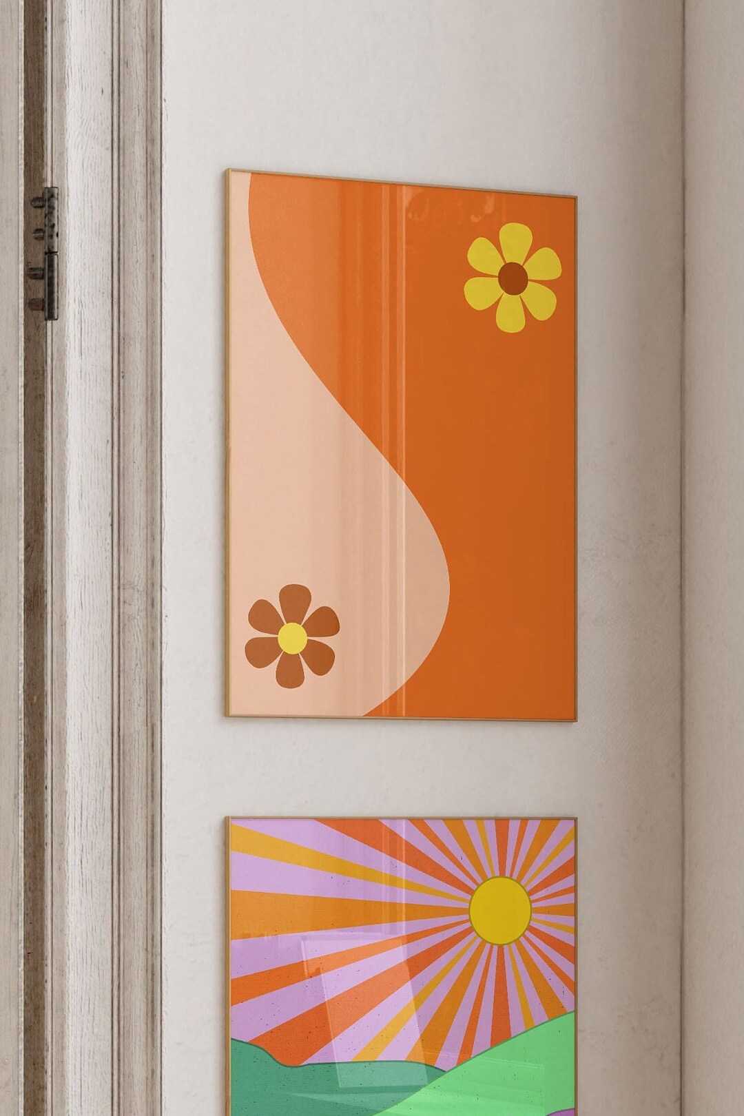 Retro 70s Wall Art Girly Home Decor Floral Pattern Print Boho Wall Art