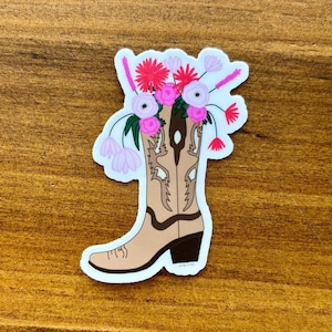 Cowboy boot flower sticker/pink cowgirl boot sticker/ western sticker/pink sticker/boots