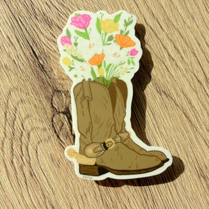 Sticker botte de cowboy fleuri - Esthétique western printanière, vinyle autocollant cow-girl, autocollant imperméable pour ordinateur portable, bouteille d'eau et cadeaux