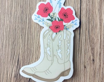 Cowboy Boot Floral Sticker / Western Cowgirl Sticker / Poppy Flower Boot Decal / Cute Cowgirl Vinyl Sticker / Yeehaw Aesthetic Sticker