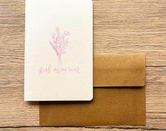 Wildflower Best Mom Ever Card – Minimalist Floral Mother’s Day Card with Kraft Envelope – Simple Elegant Card for Mom