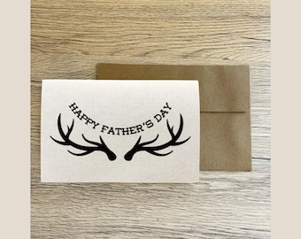Rustic Father's Day Card with Antlers, Hunting Card for Dad, Outdoorsman Husband Gift, Minimalist Nature Greeting Card, Kraft Envelope