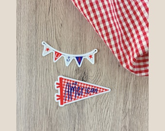 Patriotic Sticker Pack, 4th of July Stickers for Kindle, All American Pennant Sticker, USA Bunting Flag Decal, Cute Red White Blue Set