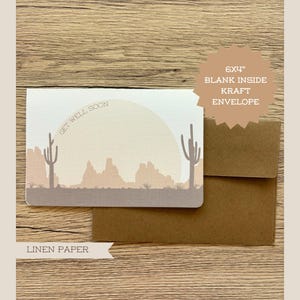 Tarjeta "Que te mejores pronto" del desierto - Tarjeta de condolencias del oeste - Tarjeta de cactus de 6x4 con sobre kraft - Idea de regalo campestre encantadora