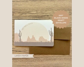 Get Well Soon Desert Card - Western Sympathy Card - 6x4 Cactus Card with Kraft Envelope - Cute Country Gift Idea
