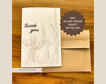 Western Thank You Card/Greeting Card/Cards for men/cowboy/cactus card/brown card