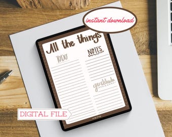 All the Things Notepage/Todo List/Gratitude list/Instant Download/Notepad