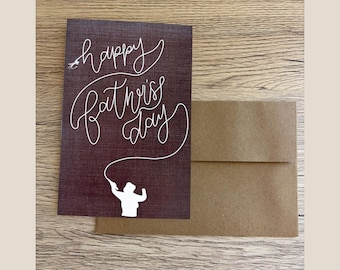 Fly Fishing Father's Day Card, Fisherman Gift for Dad, Outdoorsy Fishing Greeting Card, Hand Drawn Typography, Kraft Envelope, USA