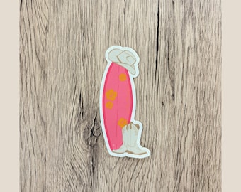 Pink Surfboard Cowgirl Sticker – Coastal Cowgirl Aesthetic for Beachy Western Babes- Coastal Cowgirl Sticker- Aloha Cowgirl