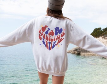 4 juli-tröja för kvinnor, 4 juli-present till vän, patriotisk tröja, 4 juli-t-shirt för kvinnor, röd vit och booz, överdimensionerad tumblr-tröja