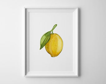 Lemon Art Prints - Kitchen Art, Line Art, Dining Room Decor, Living Room Decor, Watercolor Lemon, Lemon Citrus Printable - Digital File