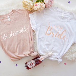 Bride Tee, Bridal Party T shirt, Bridesmaid Shirts, Bachelorette Shirts, Bachelorette Party Shirts, Wedding Shirts, Heather Peach