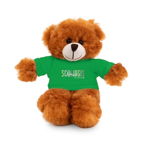 Scoliosis Warrior, Green Shirt Stuffed Animals with Tee, Scoliosis Awareness, Scoli Scolio Support Bear, Gift for Friend Scoliosis Strong