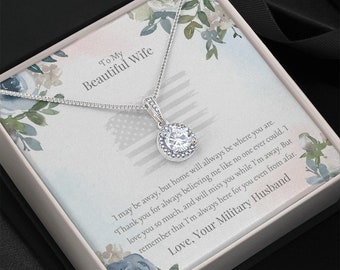 Beautiful wife necklace gift, deployment millitary husband, military wife gift, deployment gift for wife, deployment letter, long distance