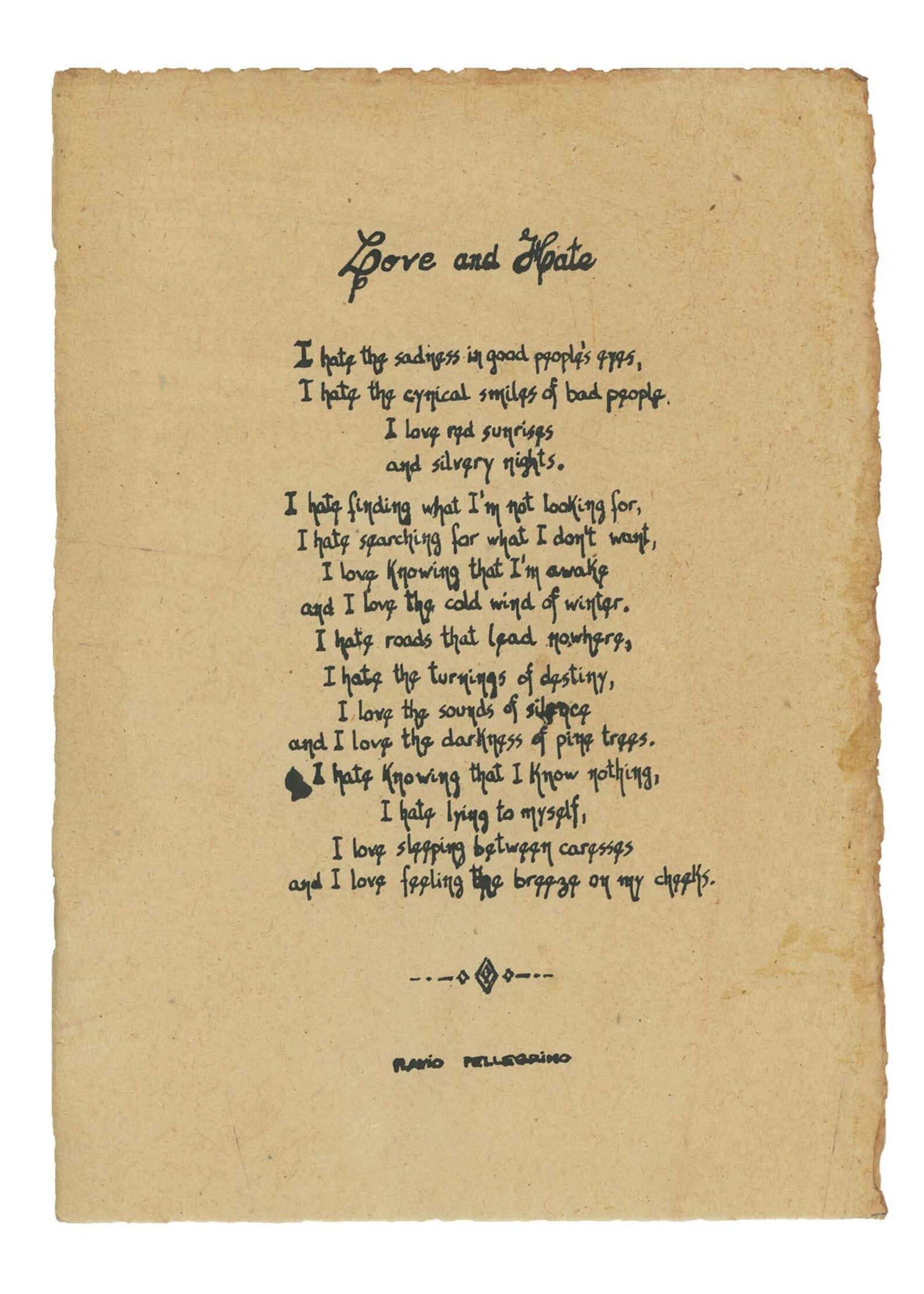 Love and Hate Original Poem Handwritten With Bamboo Dip Pen | Etsy