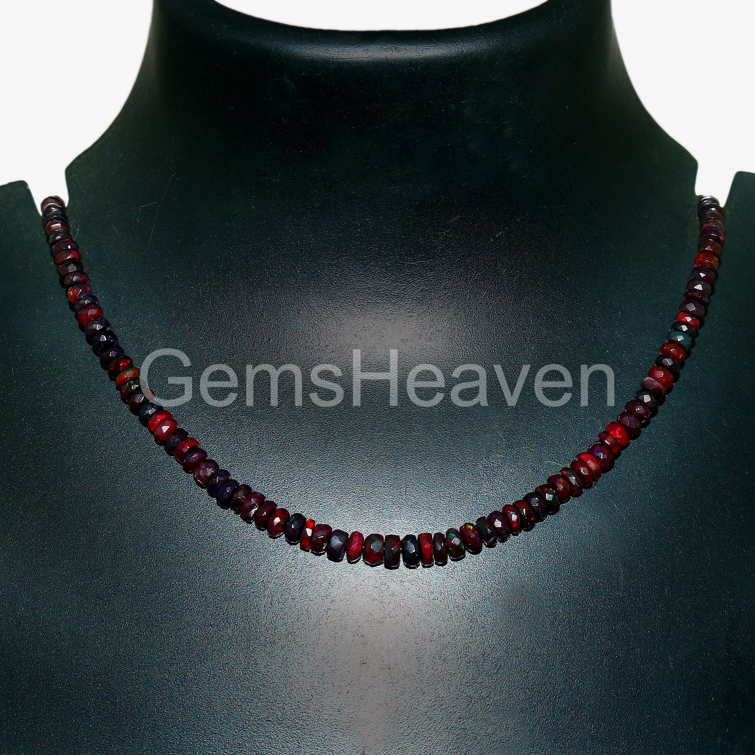 エチオピア産オパール ファセットロンデルビーズネックレス：レッド