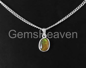 Colgante de piedra natal de octubre, colgante de plata de ley, colgante de cabujón de ópalo amarillo, cuentas de ópalo hechas a mano, collar de ópalo vintage, regalo