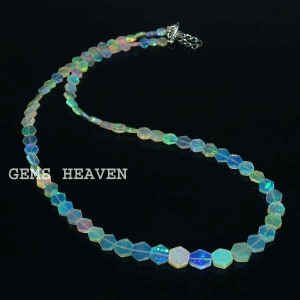 Ethiopian Opal Bead Necklace: AAA Faceted Rondelle, 17 Inch